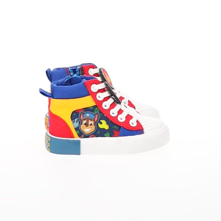 Does your little one love Paw Patrol? These high-top sneakers feature blue mesh with a sublimated print, embroidered artwork micro injected mold, white elastic laces, and navy blue nylon zippers to keep your little one's feet secure.Click this FOOTWEAR GUIDE to find the perfect fit and more! DETAILS Mesh upper Canvas lining Canvas midsole Canvas outsole Round toe Lace-up Closure Polyurethane footbed Treaded outsole Platform height: 1 in. Spot clean Imported Size: 10 T. Gender: male. Age Group: toddler.