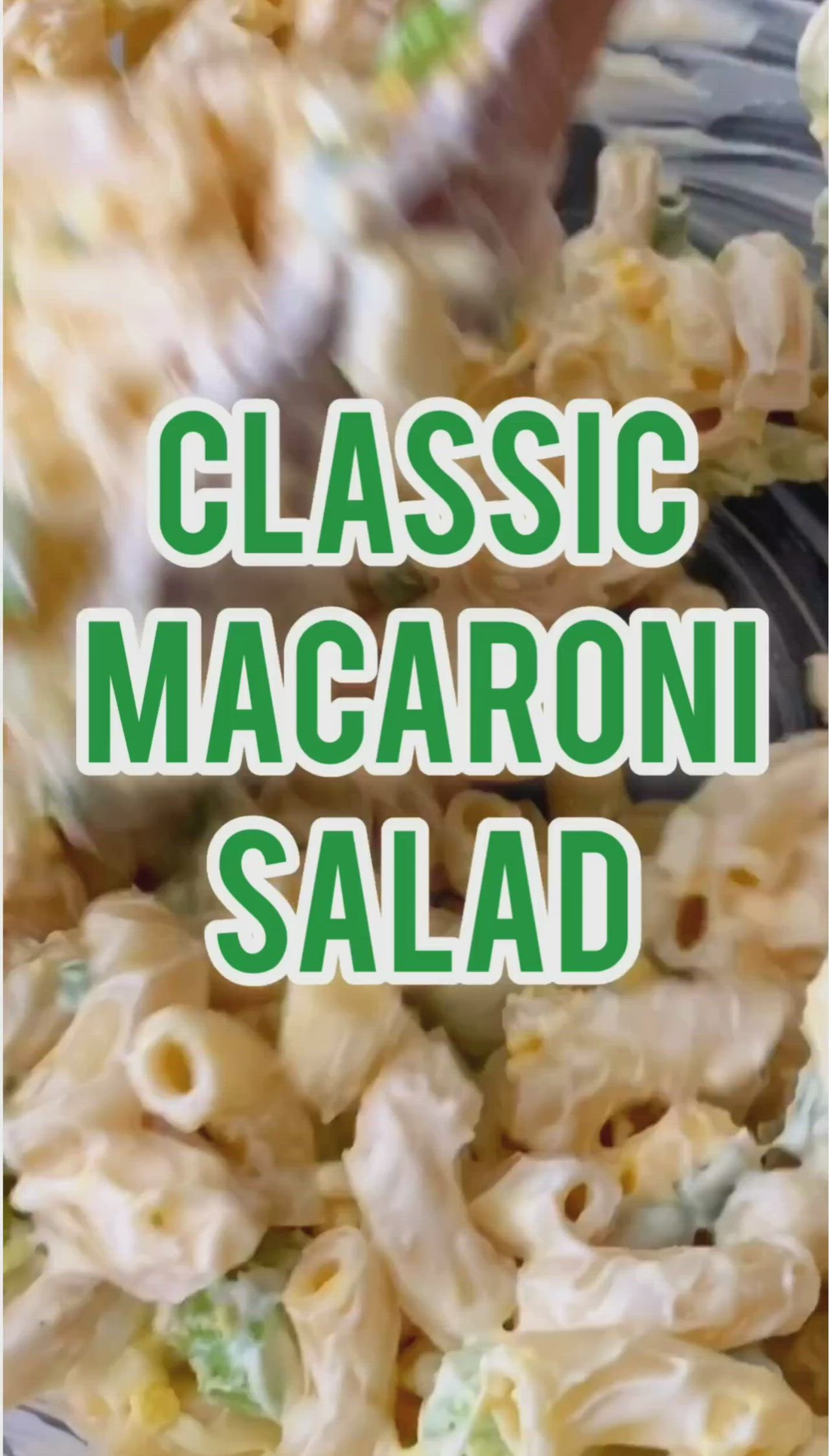 This may contain: the macaroni salad is ready to be eaten