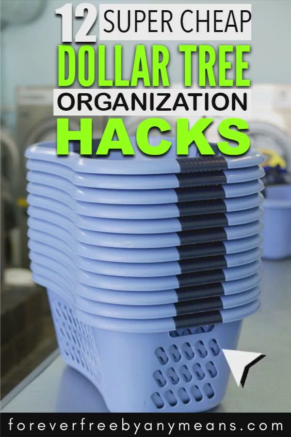 This may contain: dollar tree organization hacks with text overlay reading 12 super cheap dollar tree organization hacks