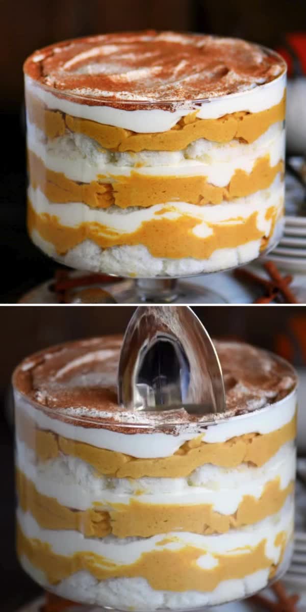 This contains: A trifle dessert for your Thanksgiving dinner party! This easy Thanksgiving dessert only takes less than 20 minutes to prepare. No one will be able to resist this no-bake pumpkin cheesecake trifle that is gorgeous and delicious! Save this easy pumpkin recipe!