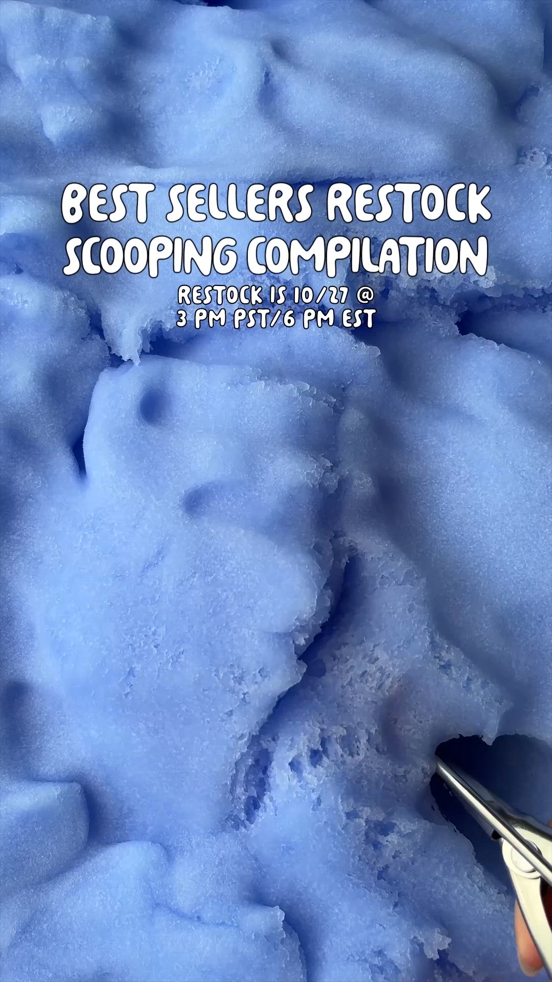 This may contain: a pair of scissors sitting on top of blue snow with the words best sellers restock couping compilation