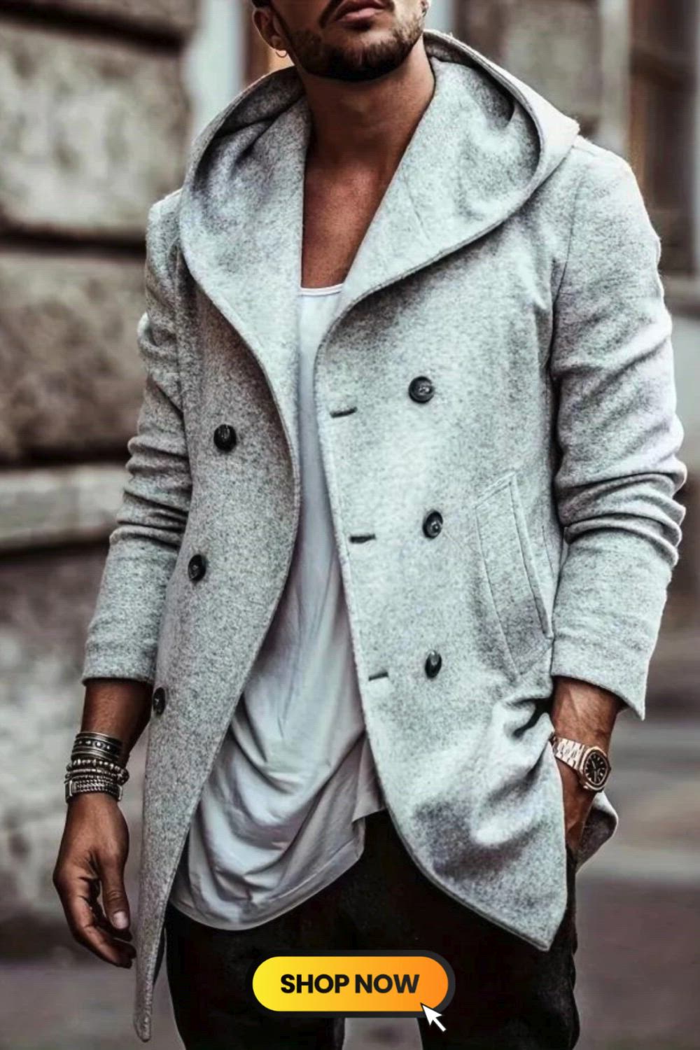 Cotton Blend Men's Trendy Retro Hooded Long Sleeve Coat Windbreaker Stylish Long Overcoat For Autumn Winter