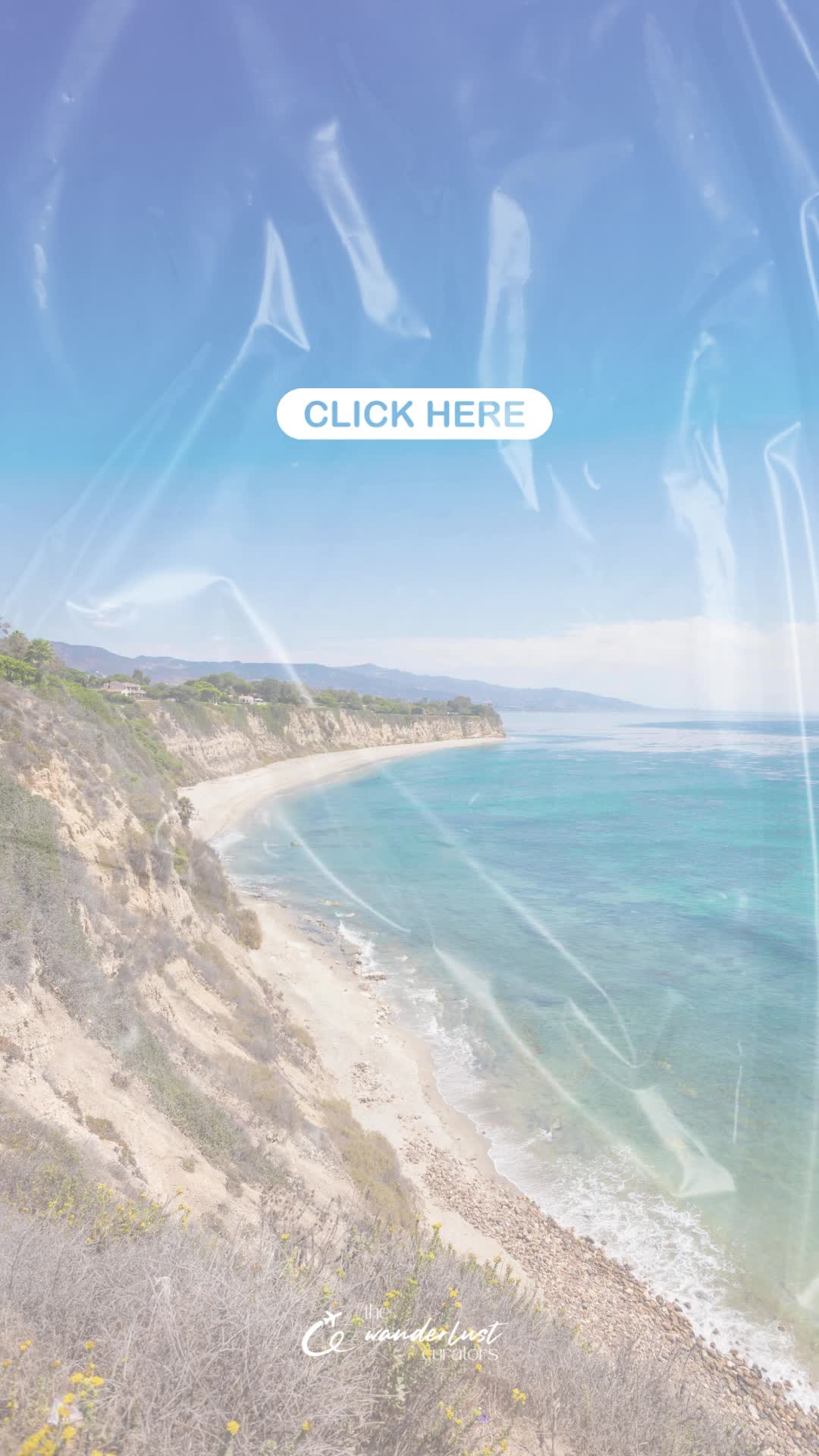 This may contain: an advertisement for a hotel with pictures of the beach and ocean in front of it