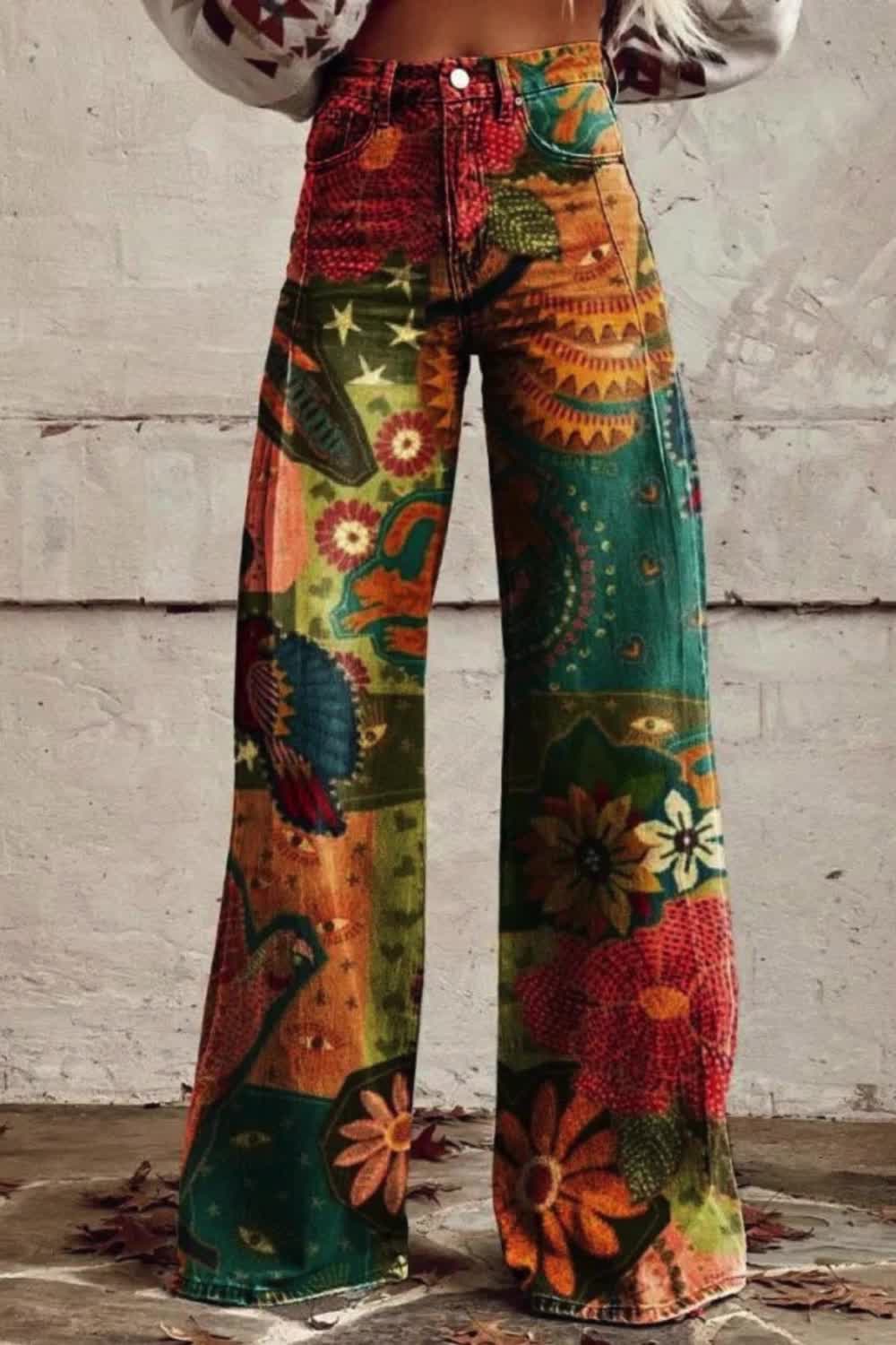 These women's vintage print casual wide-leg pants jeans exude timeless charm and effortless style. Featuring a classic vintage print and a comfortable wide-leg silhouette, they are perfect for adding a touch of retro flair to any ensemble. Ideal for both casual outings and relaxed gatherings, these jeans are sure to become a wardrobe favorite.