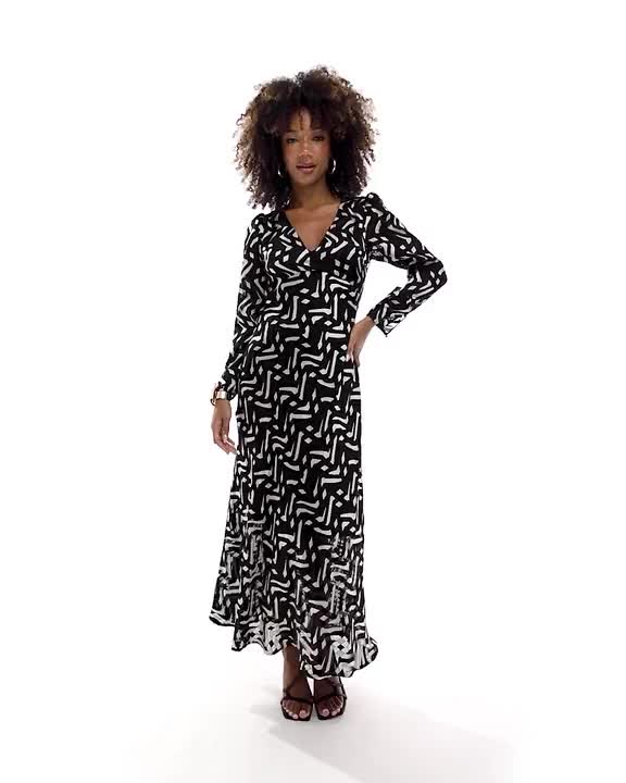 Dresses by French Connection Double-tap worthy All-over print V-neck Long sleeves Regular fit