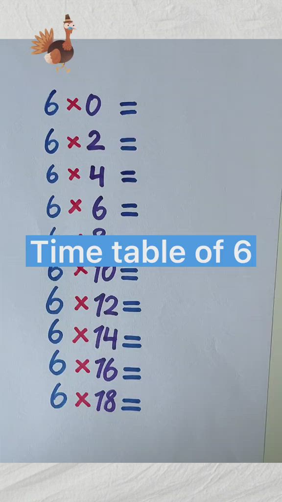 This may contain: the time table of 6 is displayed with an image of a turkey and numbers on it