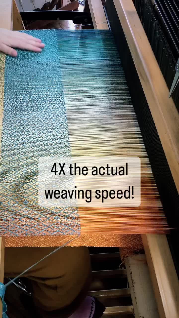 This may contain: someone is weaving fabric on a machine with the words 4x the actual weaving speed