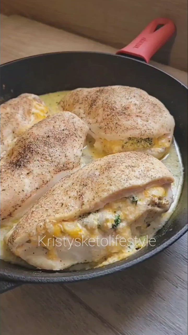 This contains an image of: Cheese & Broccoli Stuffed Chicken