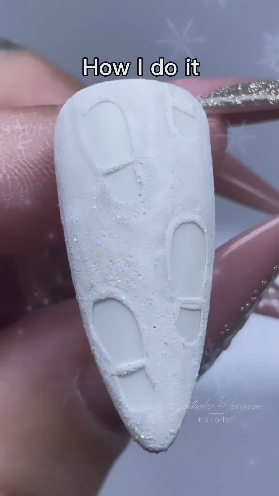 This contains an image of: Snowy Footprints Nail Art Tutorial | Gel Nails | Nail Art | Winter Nails | White Nails