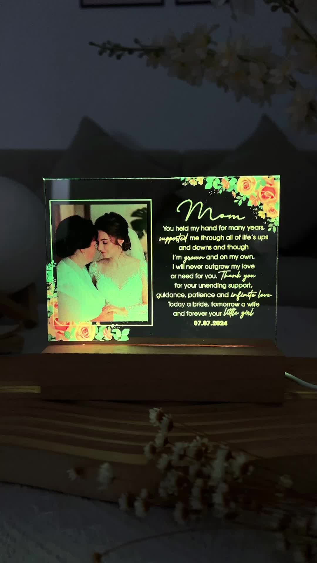 Illuminate your gratitude and love with our Personalized Photo LED Light, a touching gift from the bride to her mother on her wedding day. This beautifully crafted light captures a treasured photo and heartfelt message, making it a lasting keepsake that honors the special bond you share