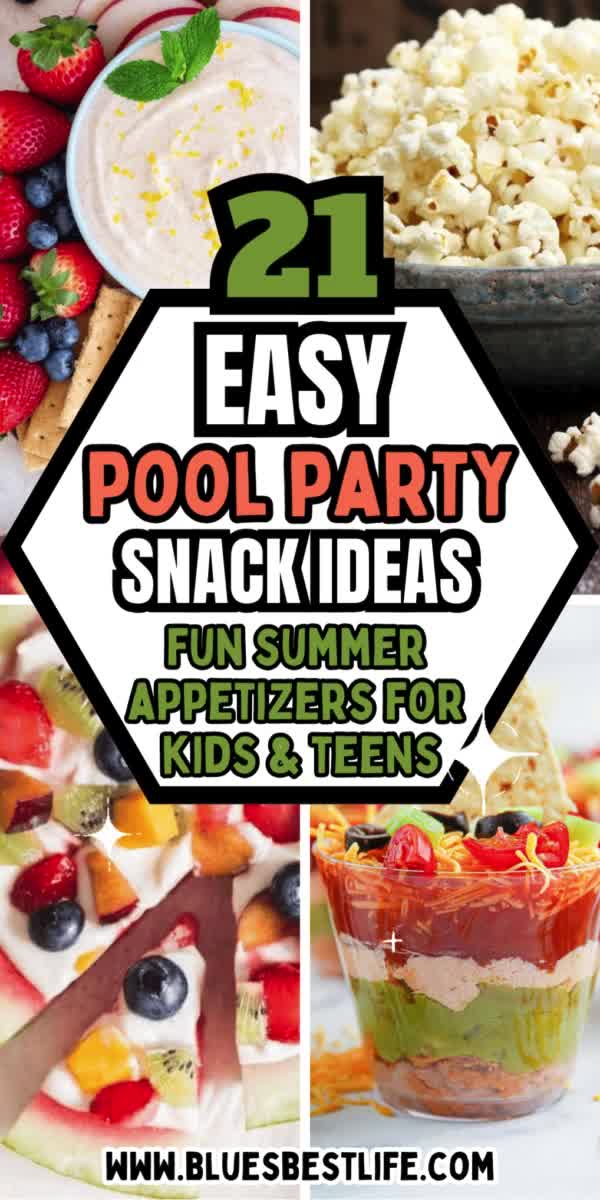 This contains: A collection of pool party snacks.