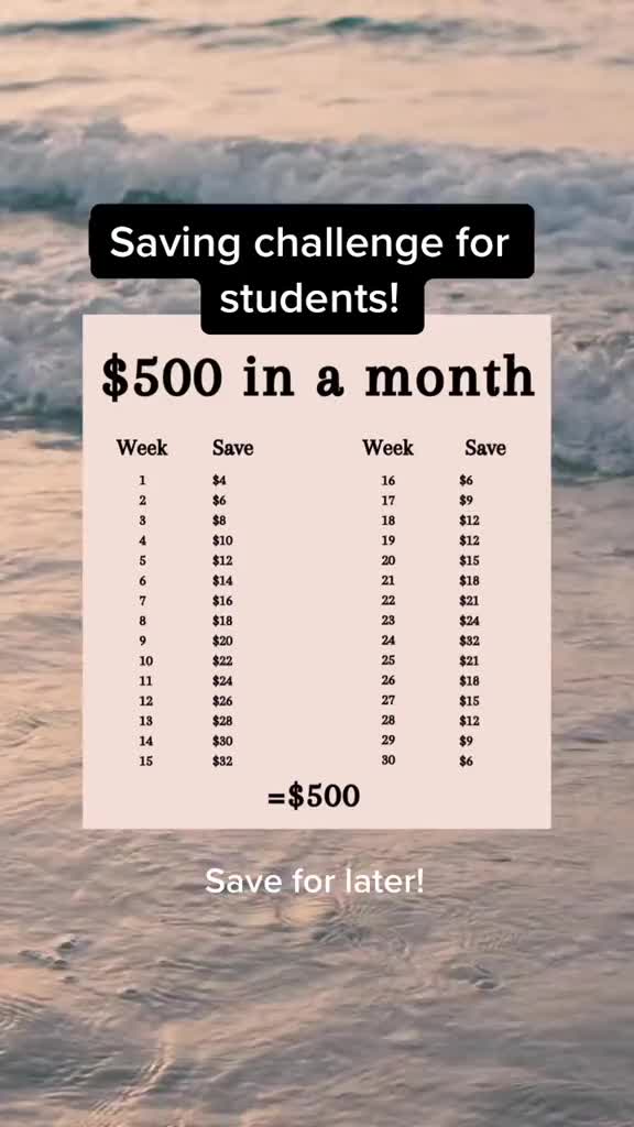 This may contain: a sign that says saving challenge for students $ 500 in a month