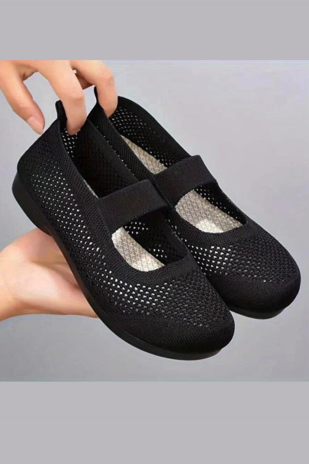 Women's Solid Color Flat Shoes, Breathable Knit Slip On Shoes, Lightweight & Comfortable Shoes