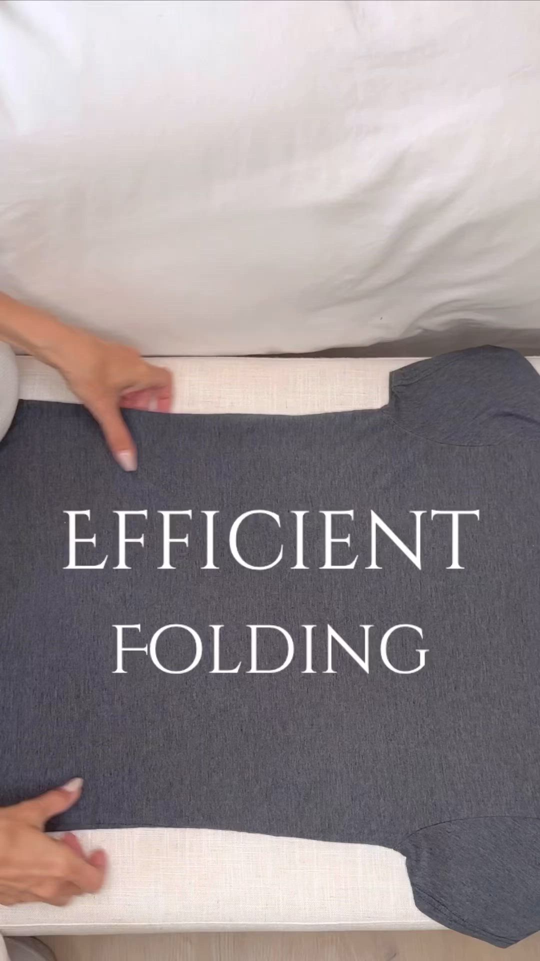 This may contain: a woman laying on top of a bed with the words efficient folding printed on it