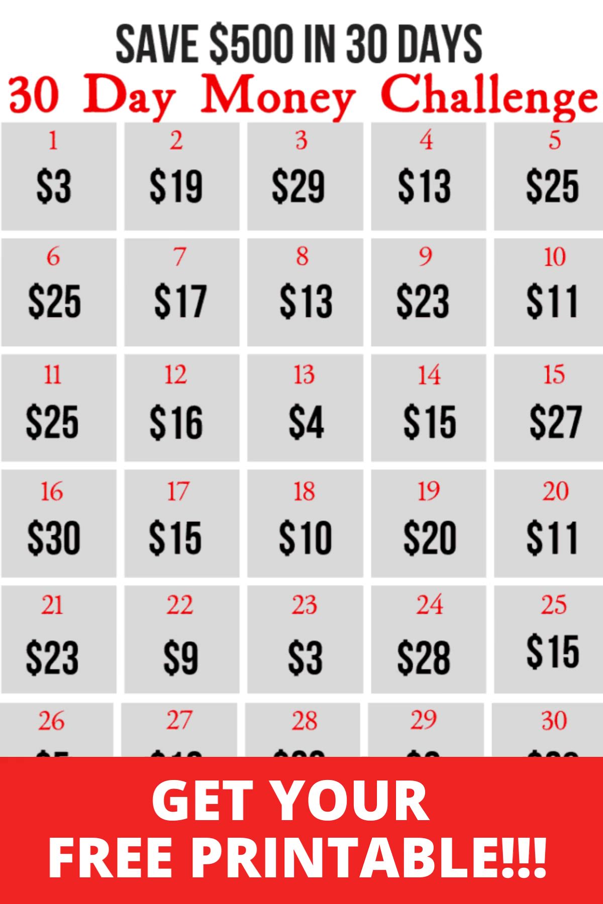 This may contain: the 30 day money challenge is here to get your free printable for only $ 3