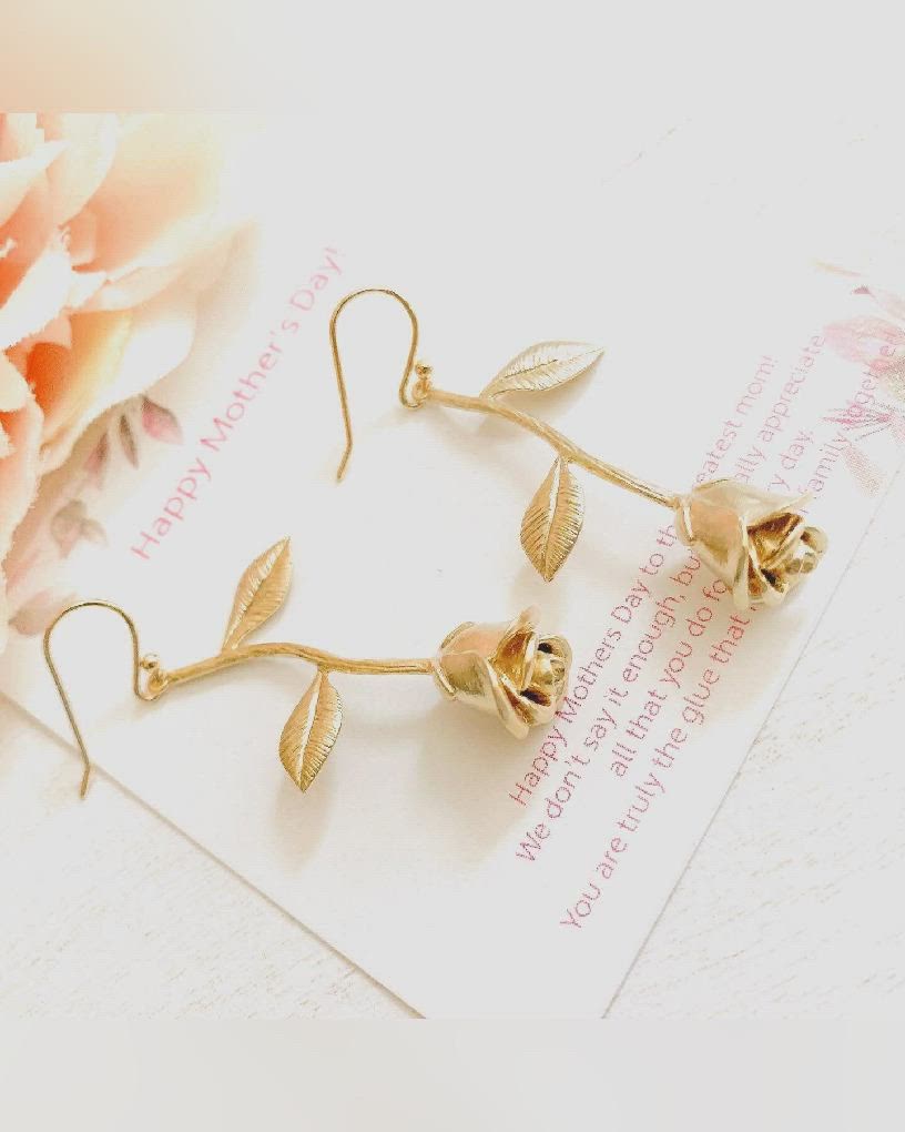 Rose Flower earrings, Rose Gold flower Earrings, Mothers day Jewelry, Bridesmaid gifts, Birthday gift Valentine gift