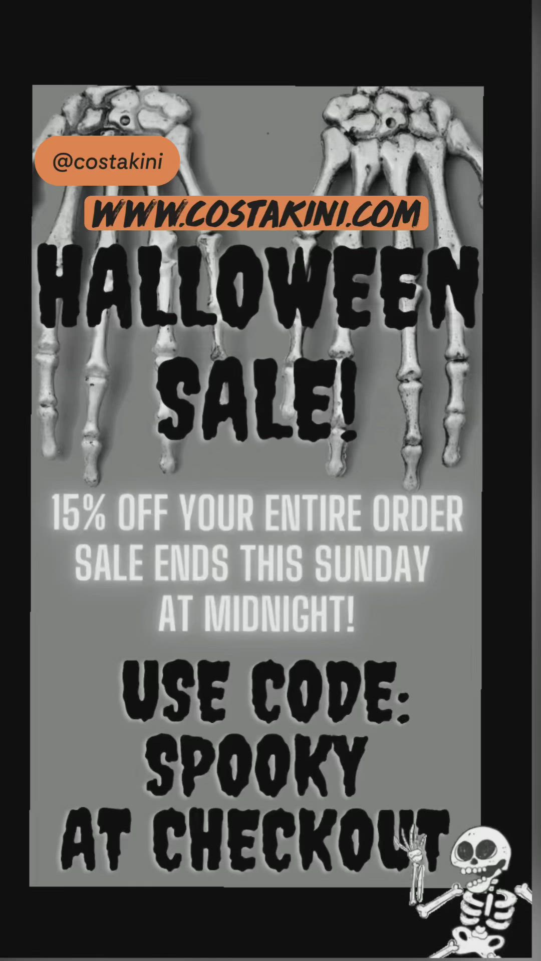 This may contain: halloween sale flyer with skeleton bones