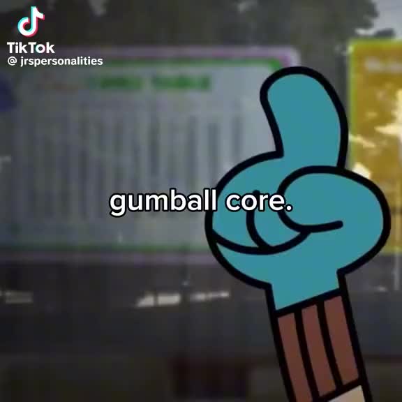 This may contain: a cartoon hand holding a pencil with the words gumball core on it's side