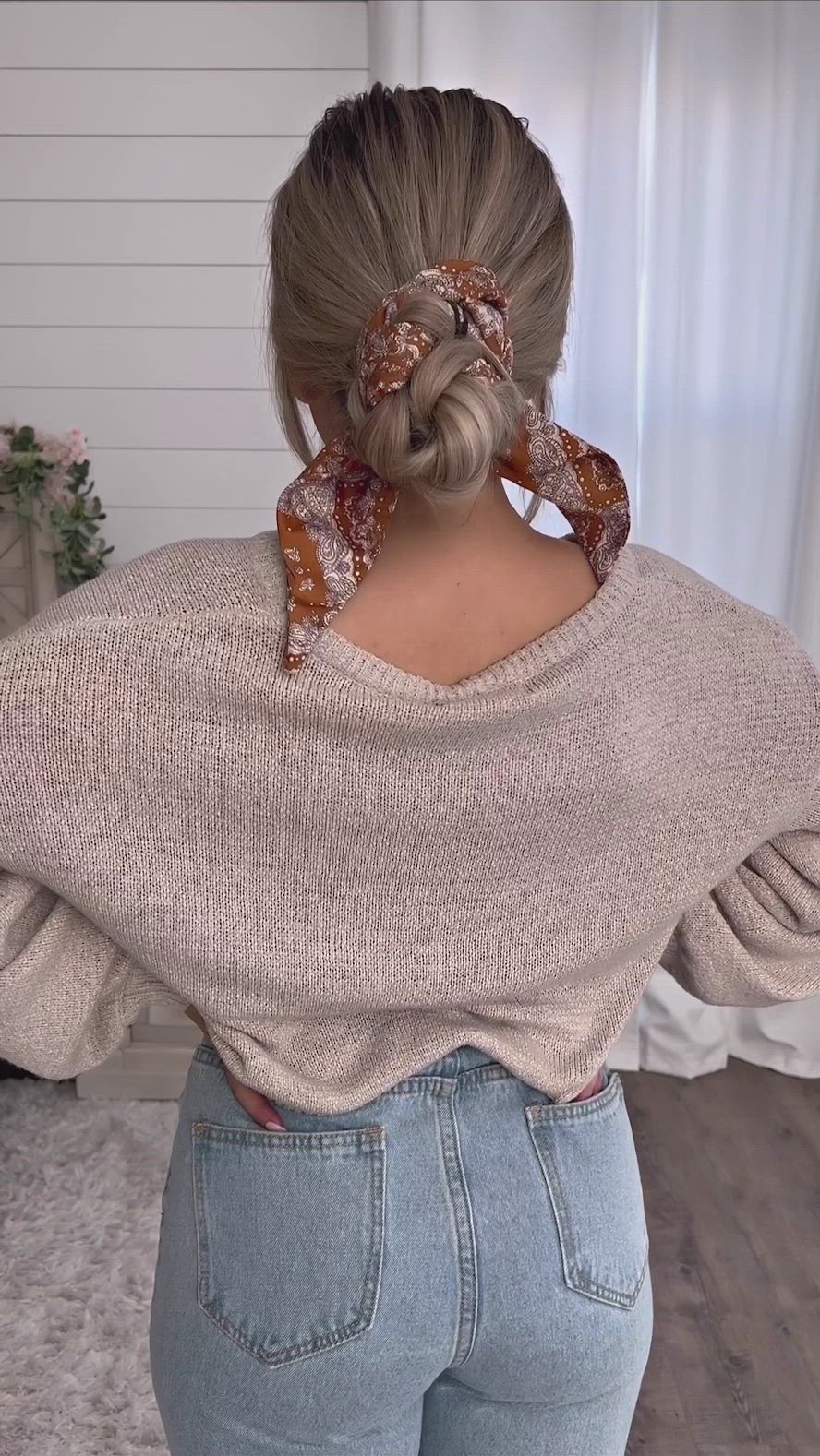 This contains an image of: scarf braided bun 🧡