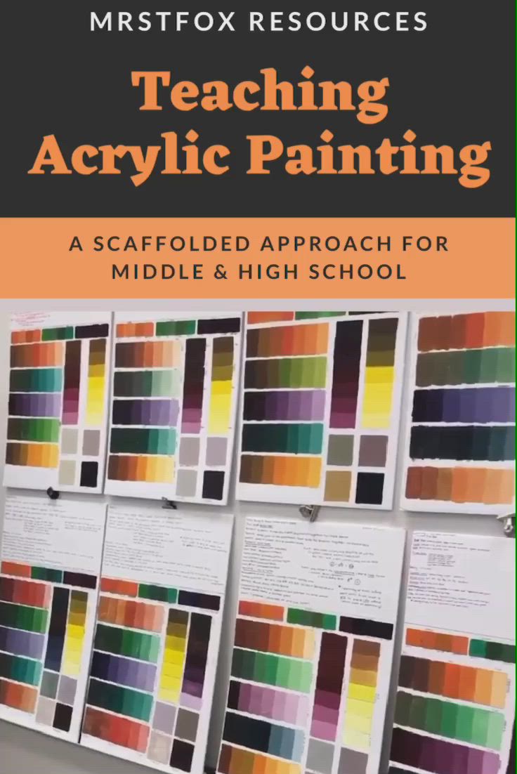 This may contain: the front cover of teaching acrylic painting, with multiple color samples on it