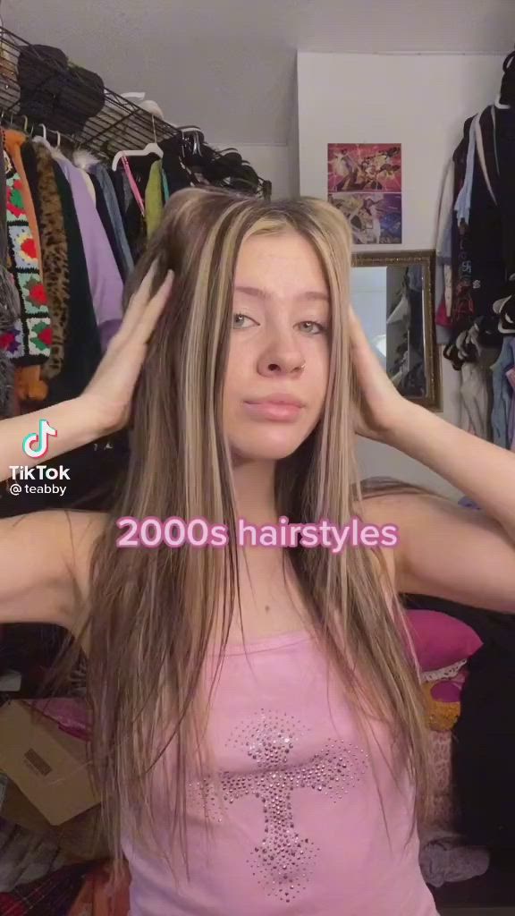 This contains an image of: Y2K hairstyles 2000s hair cute