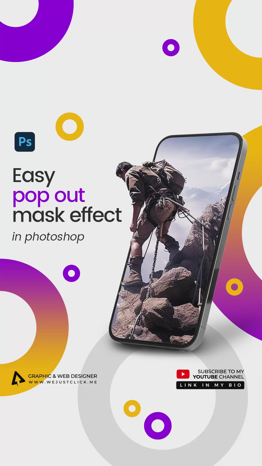 This may contain: an advertisement for a phone with the text easy pop out mask effect in photoshop