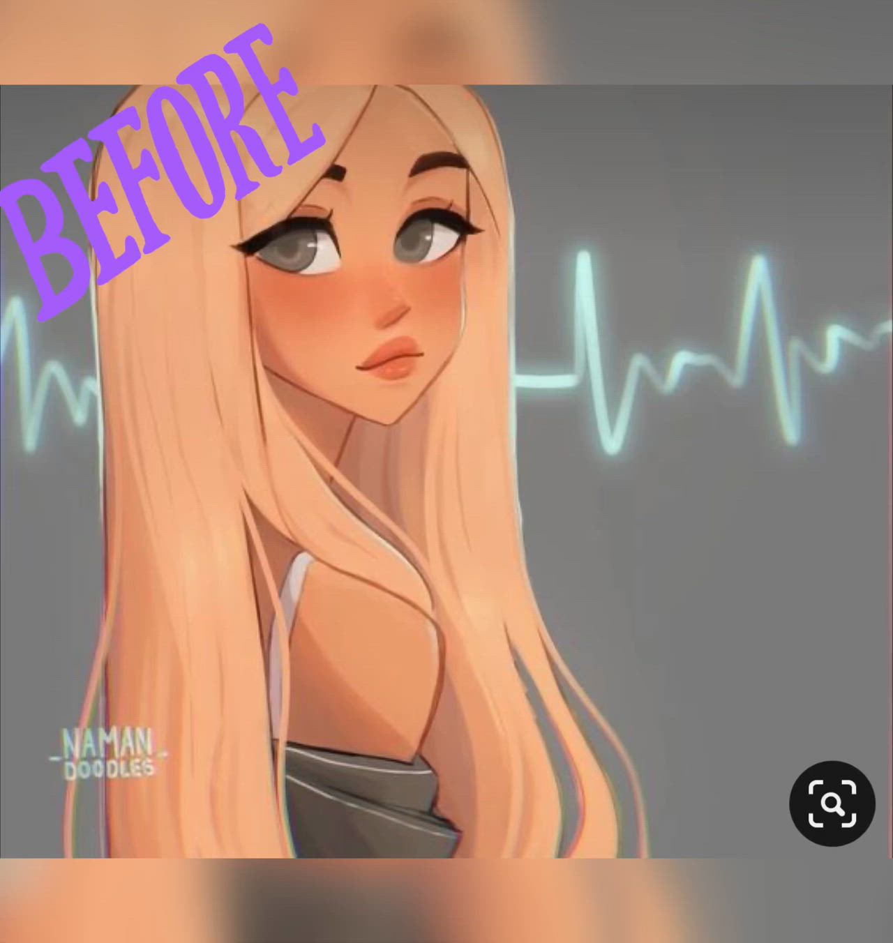 This may contain: an animated girl with long blonde hair has the words before and after over her face