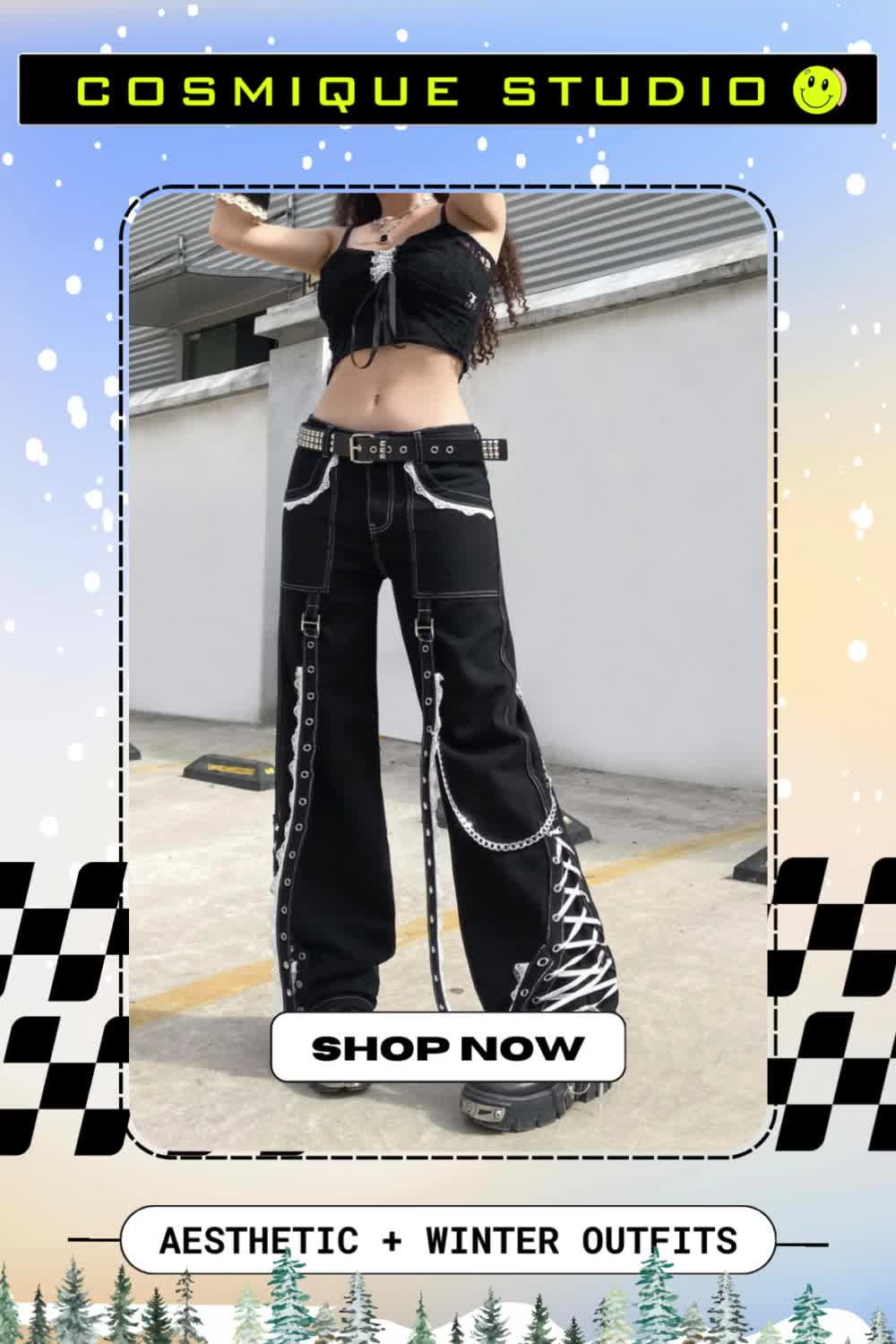 This contains an image of: Egirl Festival Style Cargo Pants