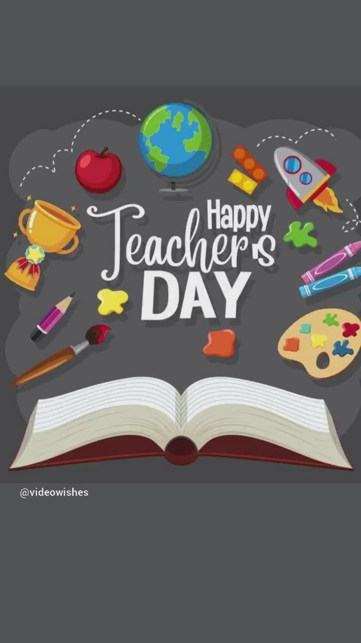 This may contain: an open book with children around it that says happy teachers day