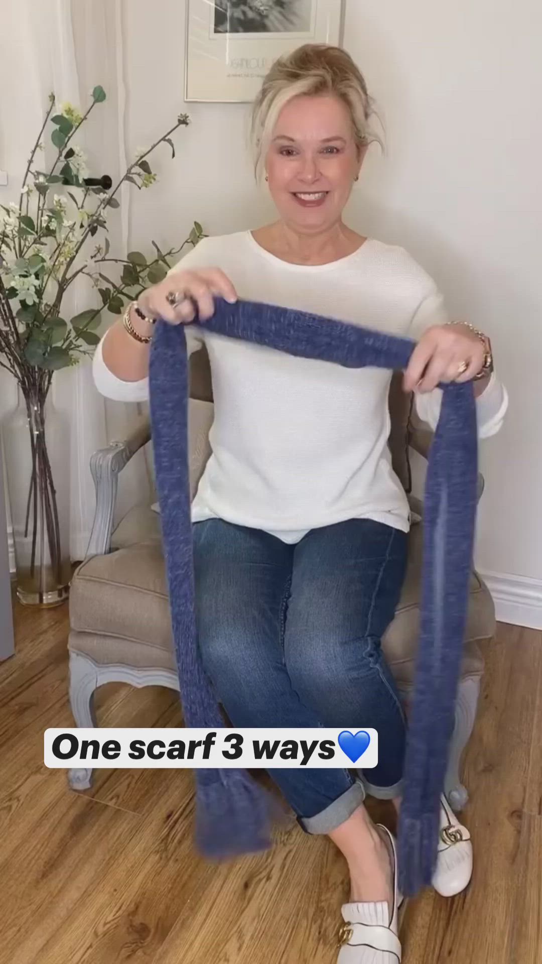 This contains an image of: One scarf 3 ways💙