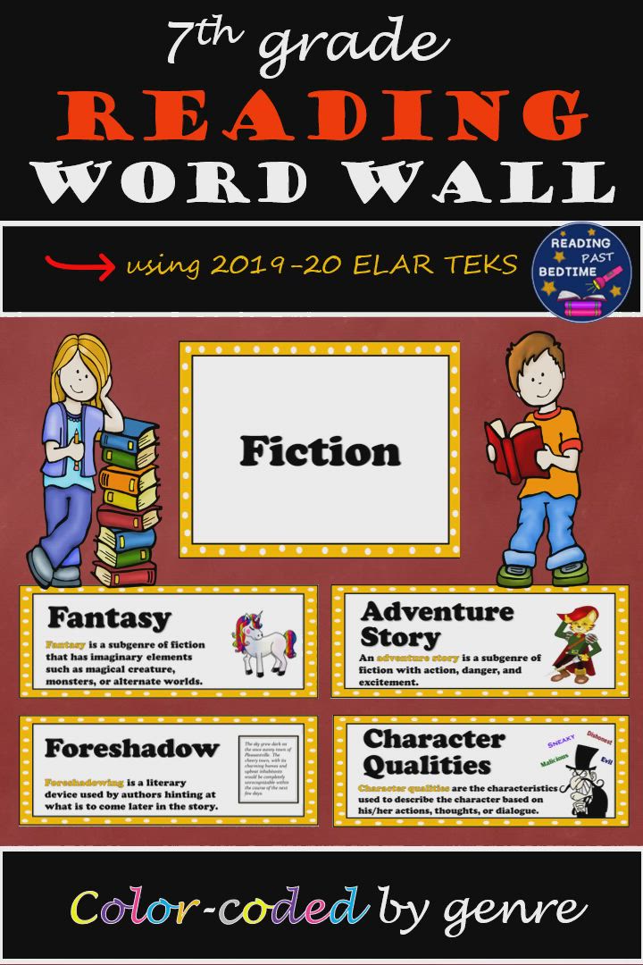 This may contain: the 5th grade reading word wall is shown with text and pictures for each student to use