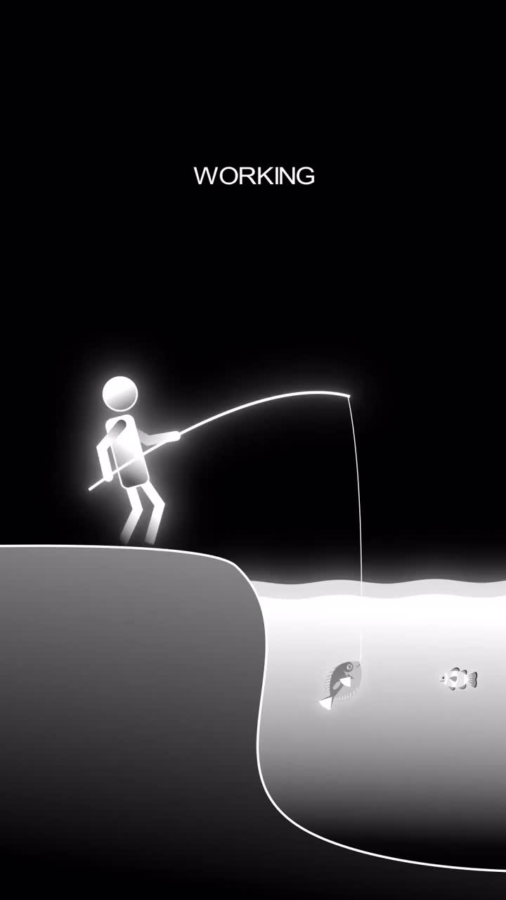 This may contain: a man is fishing in the water with a light on his head and an arrow pointing at him