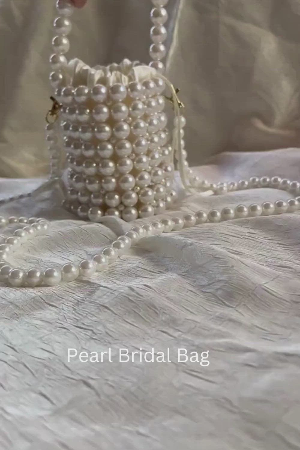 This contains: Pearl Bridal Bag, Pearl Wedding Handbag, Bridal Pearl Purse, Bridal Clutch Bag.