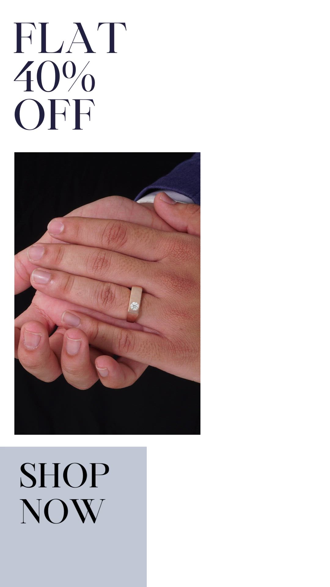 This may contain: three different images of men's hands with rings on them and the words flat 40 % off