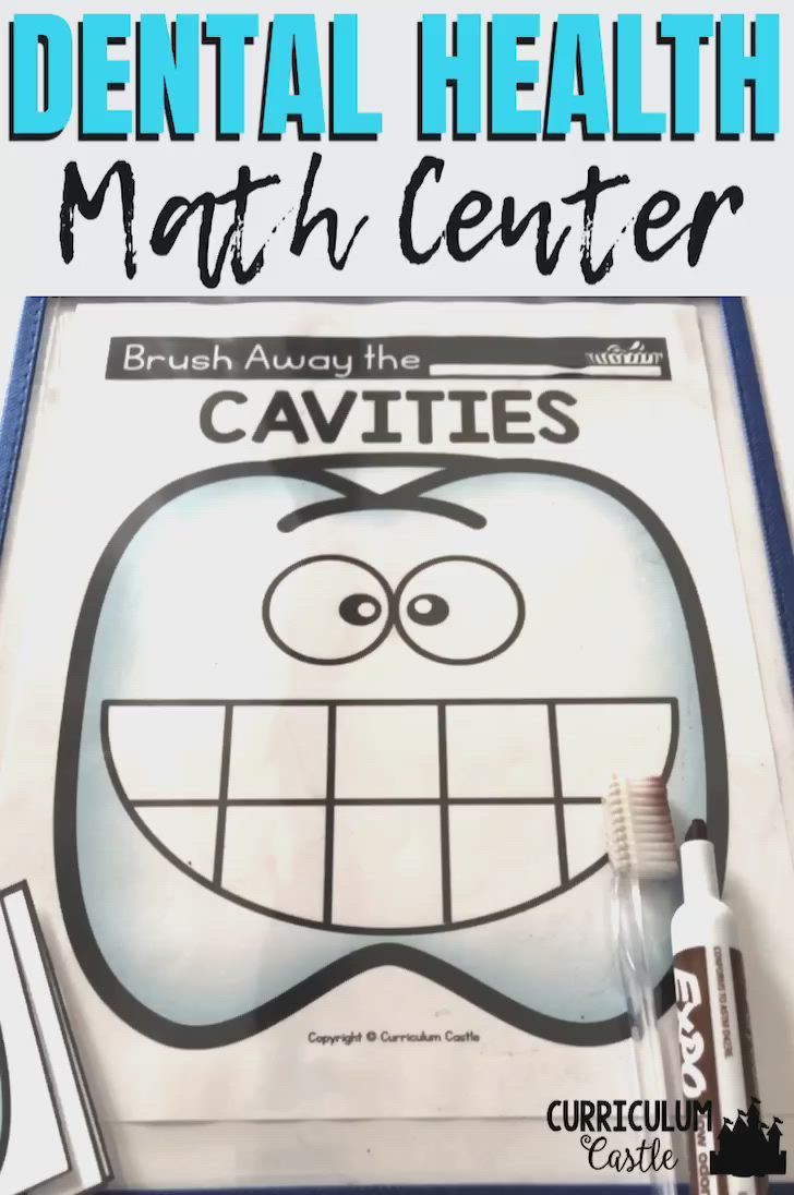 This may contain: dental health math center with toothbrushes and an image of the dentist's teeth