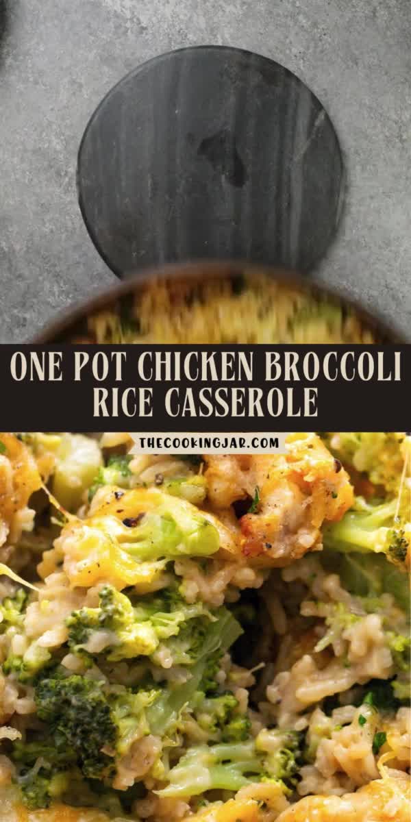 This may contain: one pot chicken broccoli rice casserole is an easy and delicious side dish