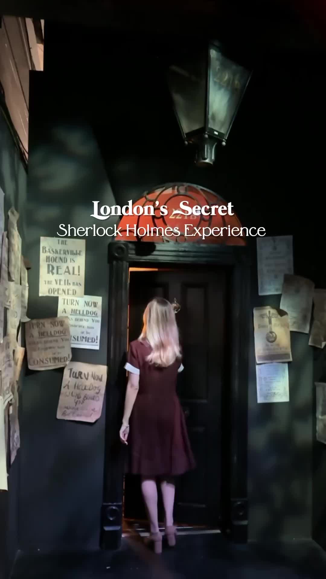 This may contain: london's secret sherrod - homes experience poster with blonde woman in doorway