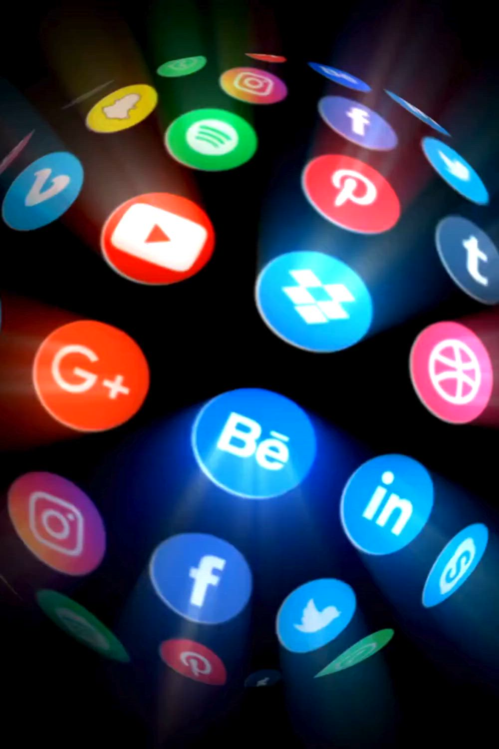 This may contain: several different types of social media icons glowing in the dark