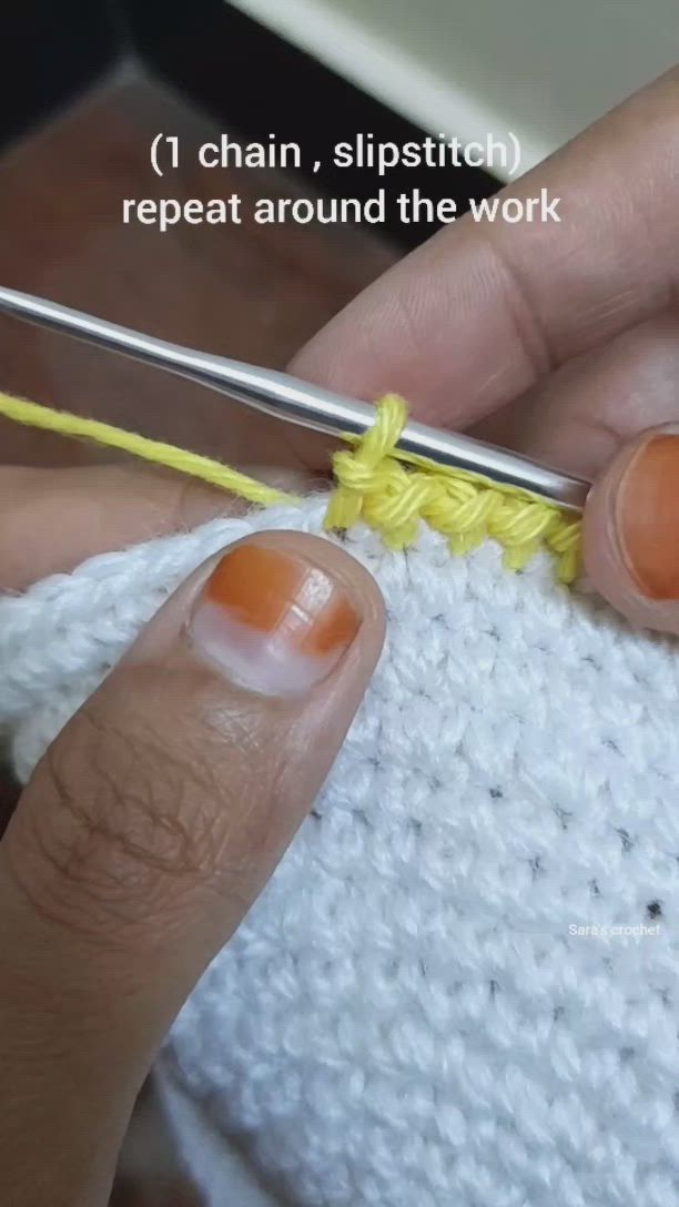 This may contain: there is a crocheted white and yellow object on top of a table with the words you can use these stitches while making coasters, shoe sole bag bottom