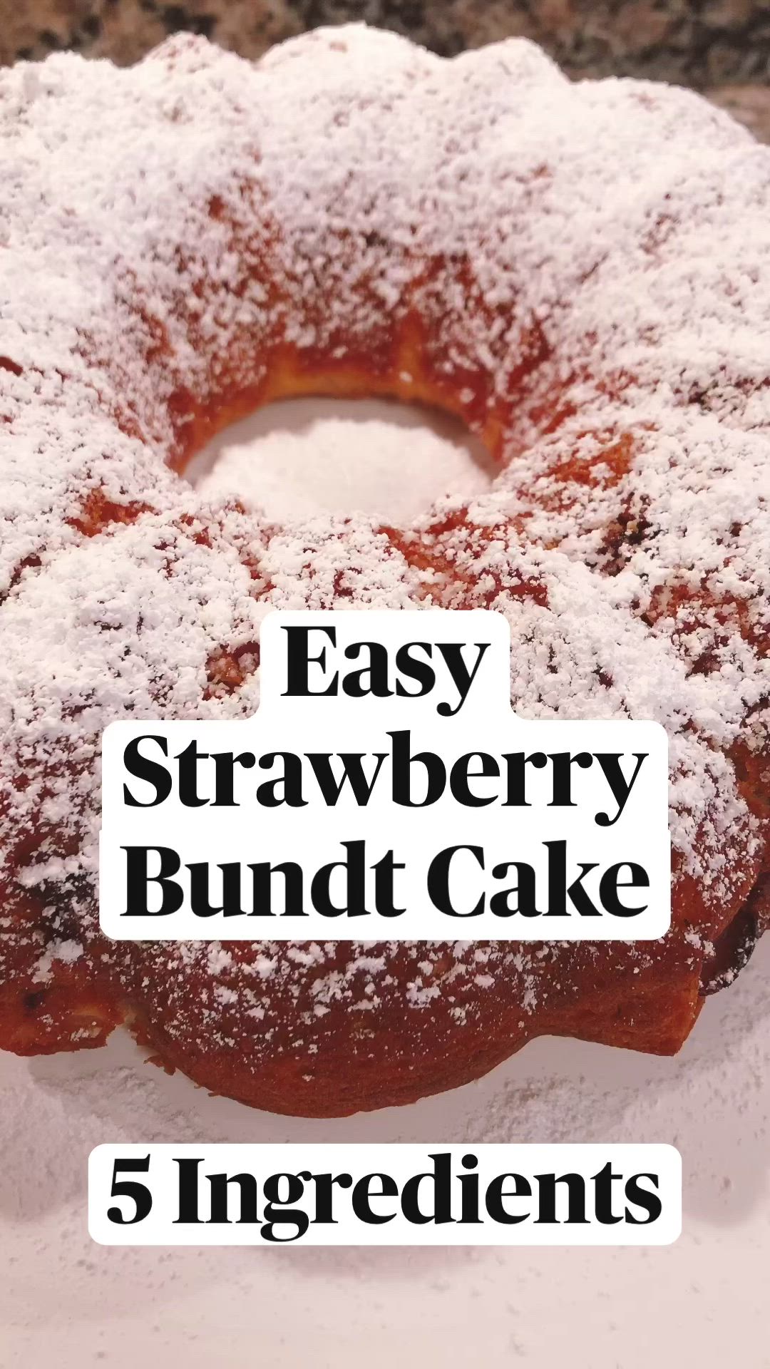 This may contain: an easy strawberry bundt cake with 5 ingredients