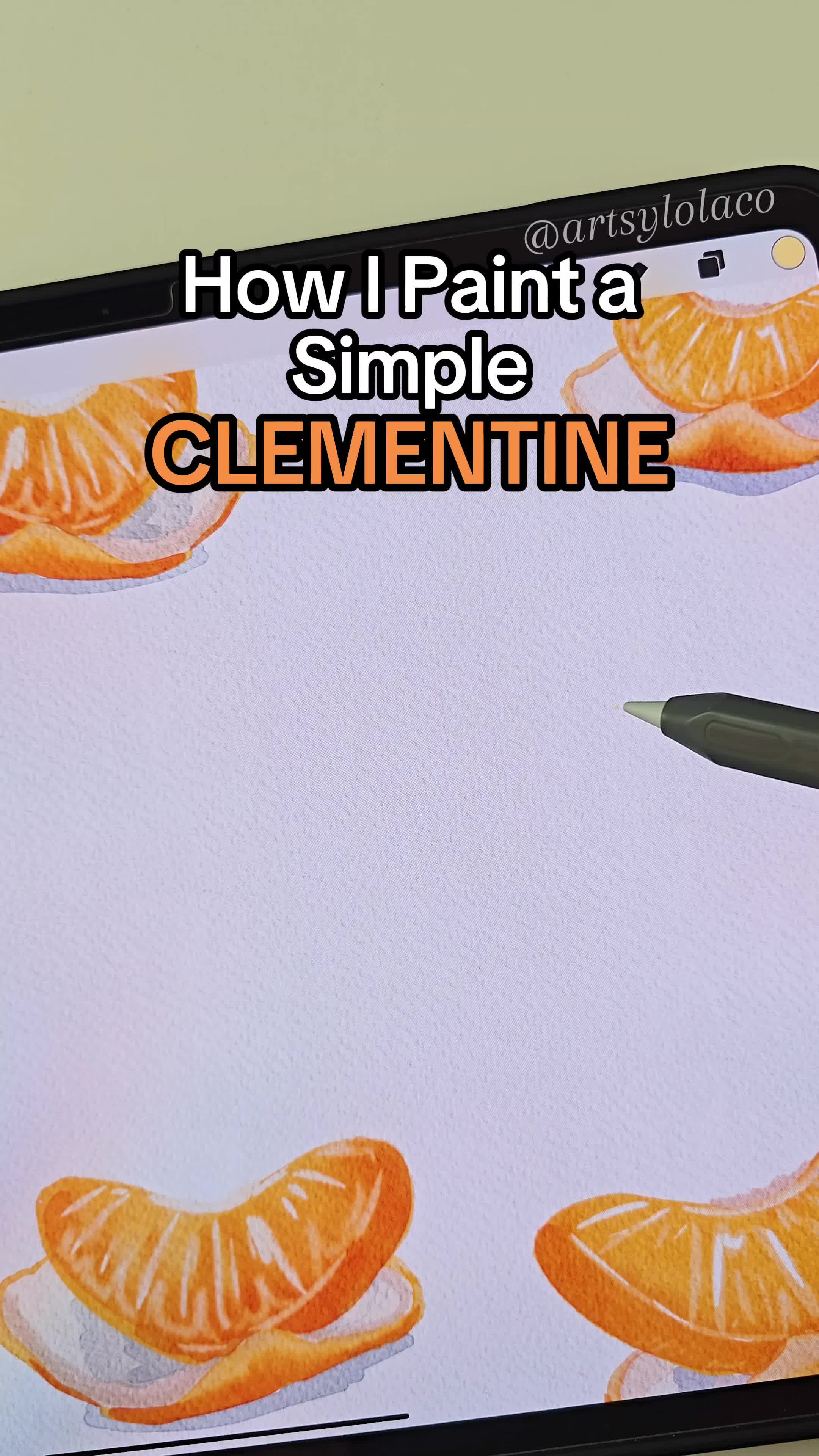 This may contain: an orange being cut with a knife on top of it and the words how i paint a simple clementine