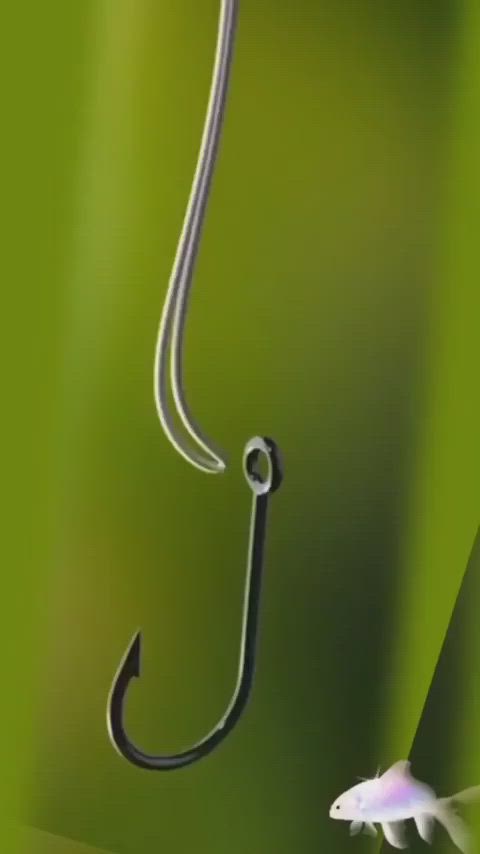 This may contain: a fish hook hanging from the side of a green wall next to a white flower