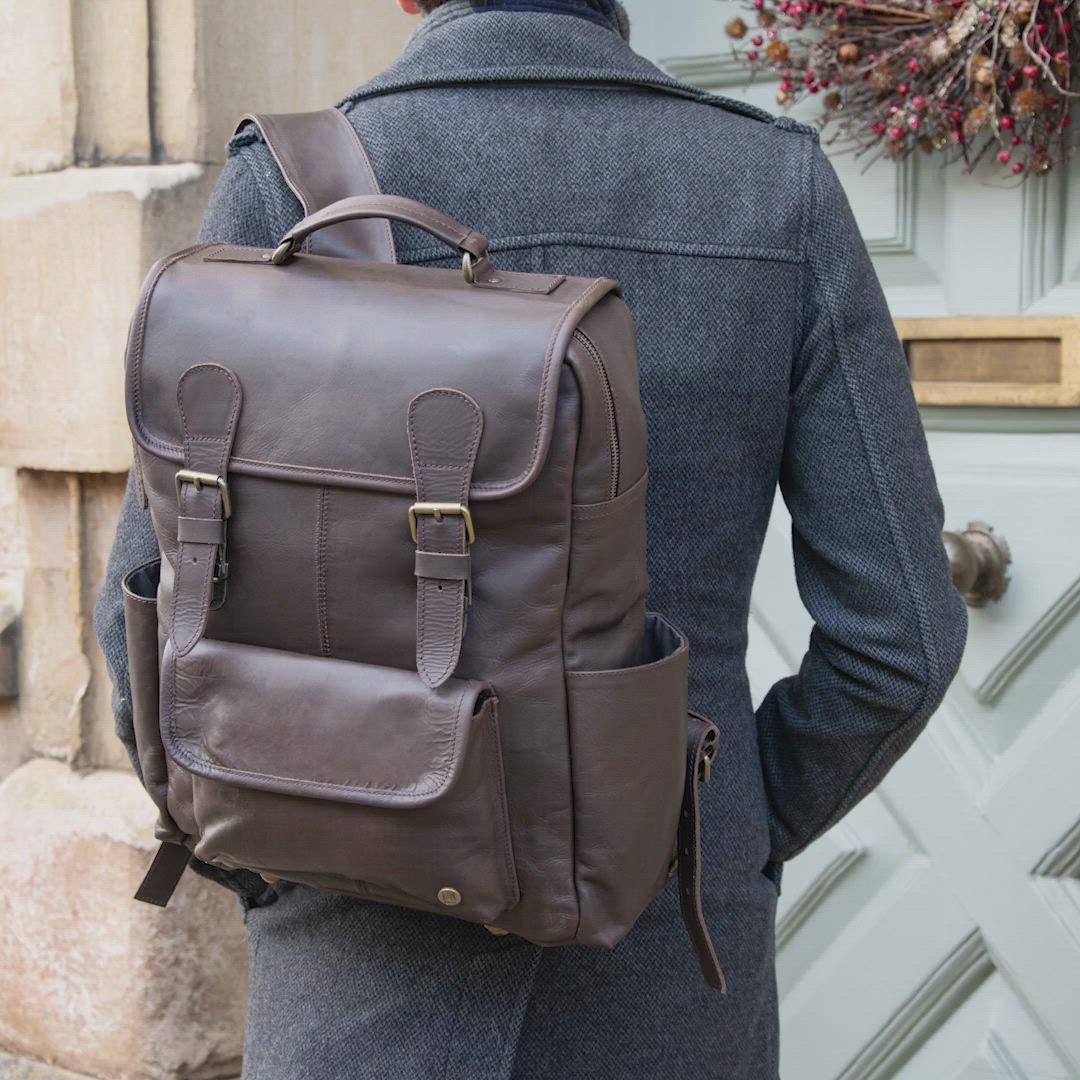 The City Backpack comes in mahogany and navy leather as well as our flagship vintage brown and black leather, plus our new vegan cork leather.