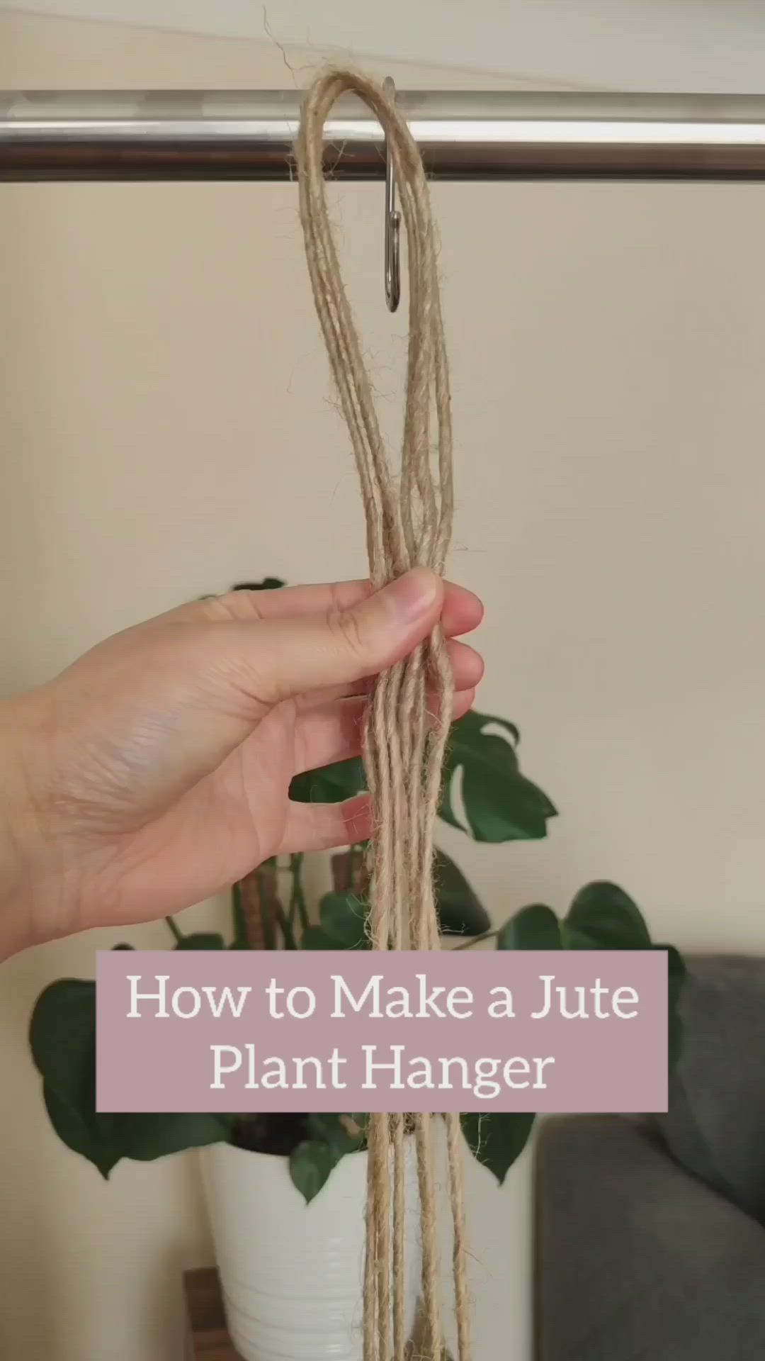 This may contain: a plant hanging from a rope with the words how to make a jute plant hanger