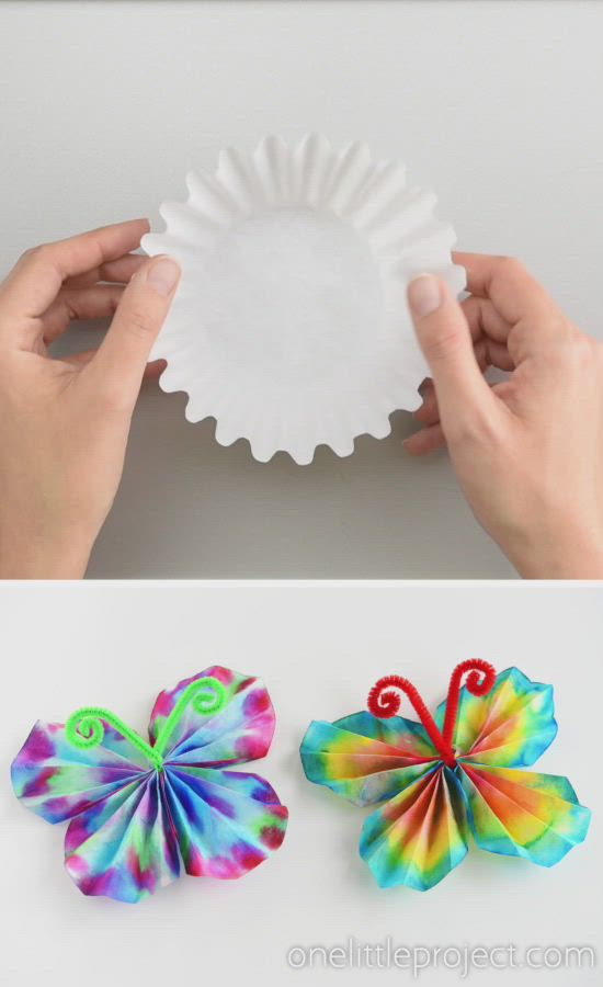 This may contain: paper plate butterfly craft for kids and adults to make with their own handmade items