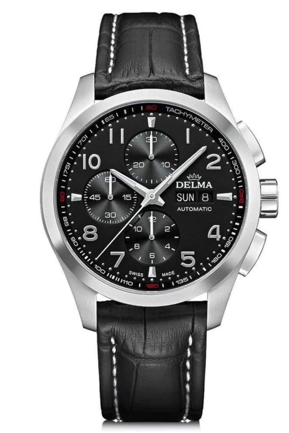 This contains: Black dial delma watch