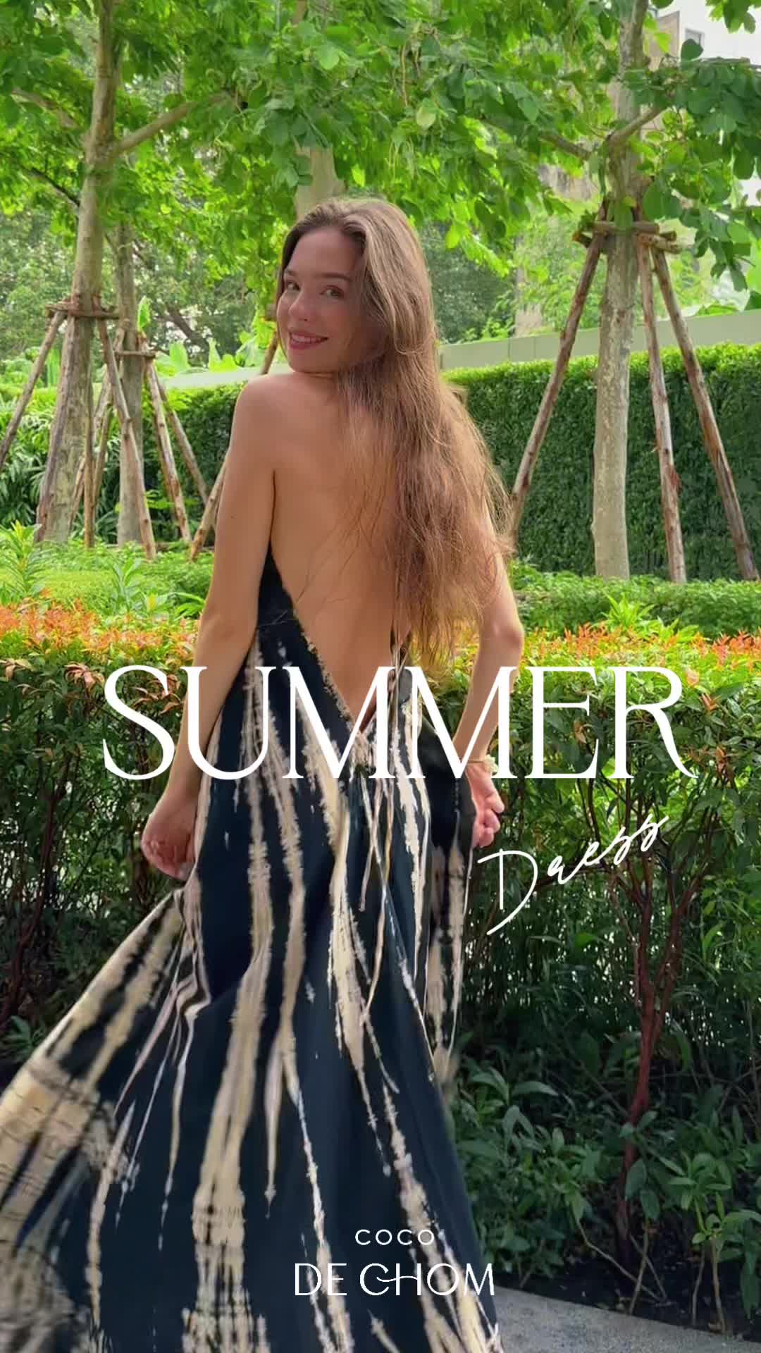 This contains: Experience our exclusive Zebra Flamingo Tie-Dye Maxi Dress, perfect for any vacation, party, or festival. With its handmade tie-dye pattern, v-neckline, and open back, this dress combines breathability and style. Dress it up or down and make a statement wherever you go. Don't miss out on this versatile piece. Pair it with our beach accessories! #MaxiDress #TieDye #SummerStyle #Beachwear #summerdress #beachdress