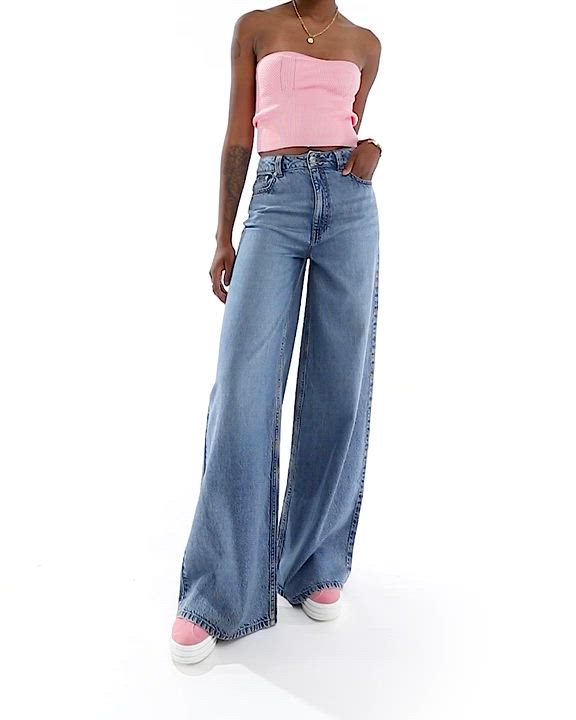 Jeans by ASOS Tall Join the jean scene Wide leg High rise Belt loops Five pockets