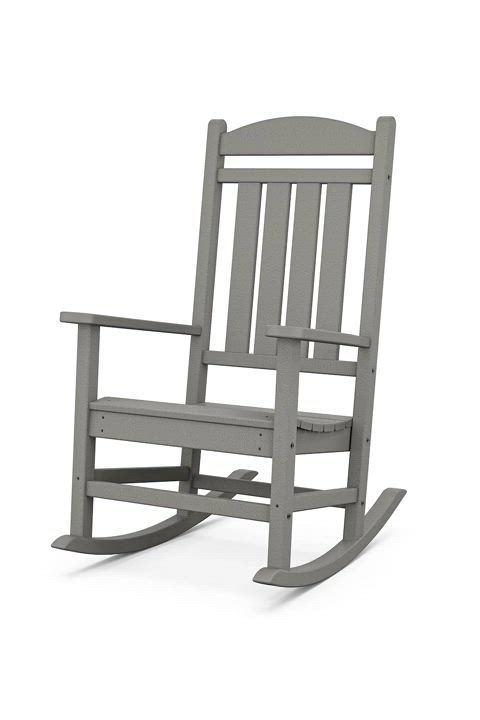 This may contain: a gray rocking chair on a white background