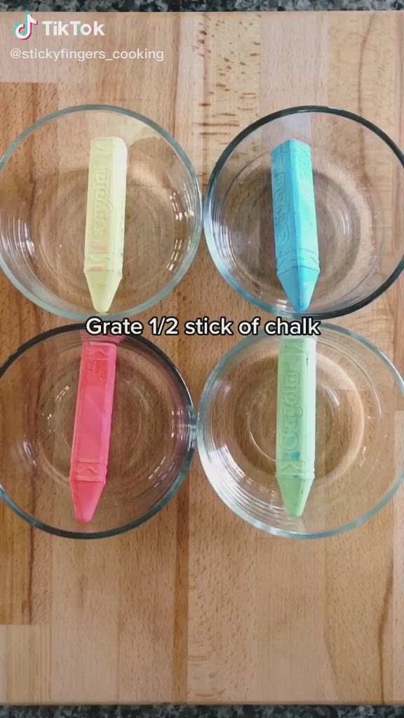 This may contain: three plastic toothbrushes sitting in glass bowls on a wooden table with the words grate 7 / 2 stick of chalk